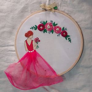 Girly Hand Embroidery Wooden Hoop