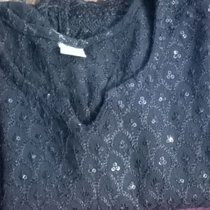 Black Chikenkari Sequine Kurta