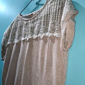 Grey Top With Floral Net Design