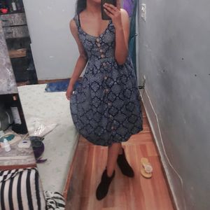 Cute Blue Printed Dress For All Occassions