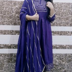 Dhank Work Purple Frock Suit With Dupatta