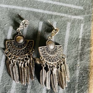 Silver N Golden Oxidised Earrings