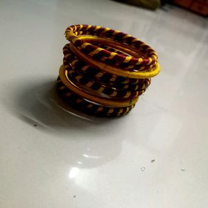 Yellow And Maroon Colour Bangles