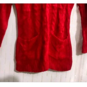 High Neck Red Sweater For Girl's