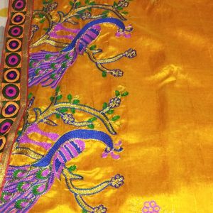 Beautiful Yellow And Pink Chanderi Silk Saree