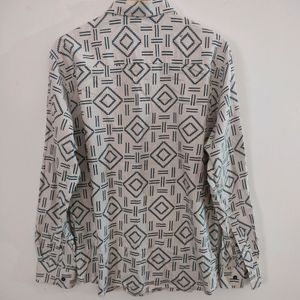 White With Navy Blue Print Shirts (Men's)