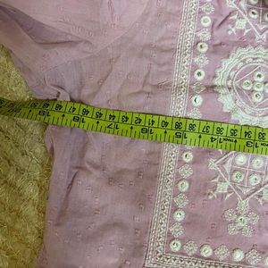 Pink Color Cotton Self Embroidered Kurta