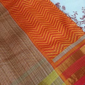 Orange And Black Color Synthetic Kota Saree