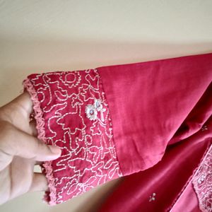 Dark Red Kurta With Pant For Running