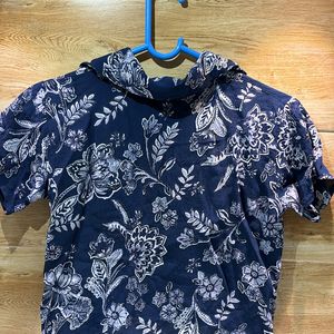 Blue Shirt with Leaf Prints