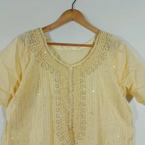 Cream Embellished Kurta (Women's)