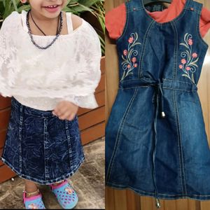 Combo of 2 Denim Frock With Orange T.Shirt