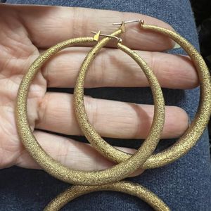 Vintage Brushed Gold Hoops And Bangle Set