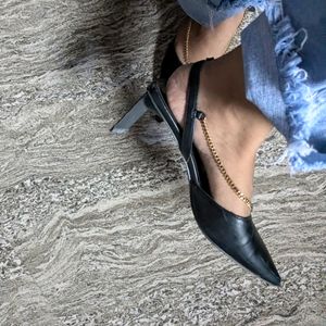 Black Faux Leather Heels