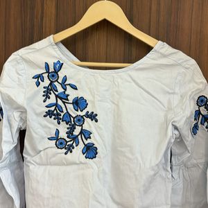 Light Blue Embroidered Top