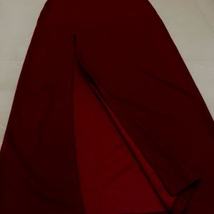 Maroon Solid One Shoulder Maxi Dress