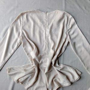 New Premium Silk Cream Peplum Korean Top