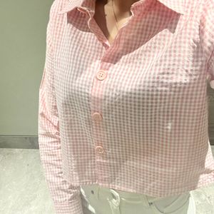 Stylish Pink & White Crop Shirt