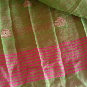 Linen Saree (Rose Pink With Small  Stone Work)