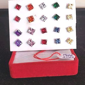 Colorfull Diamond Earrings Pure Silver (Pairs)