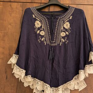 Very Cute Cape Top With White Embroidery