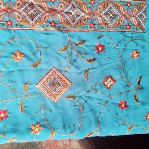 Blue Colour Saree With Hand Design