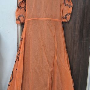 Long Ethnic Gown With Grey Gow & Orange Jacket