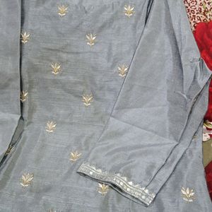 Grey Kurti With Golden Silver Embroidery