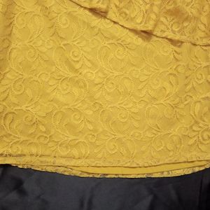 One Shoulder Lace work Mustard Top