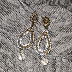 Gold Plated White Diamond Earrings