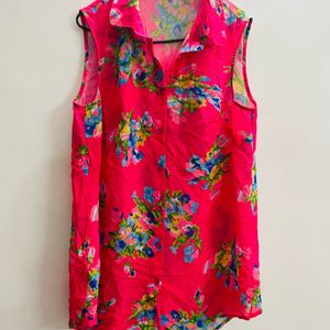 Women High Low Pink Floral Shirt Top