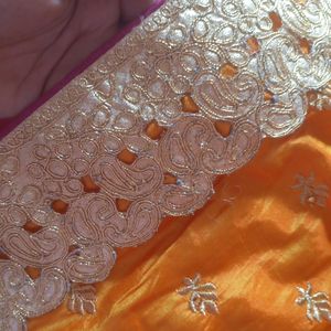 ROYAL ORANGISH PINK FESTIVE SAREE.