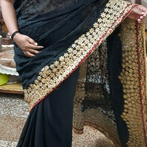 Designer Black Embroidered Saree + Stitched Blouse