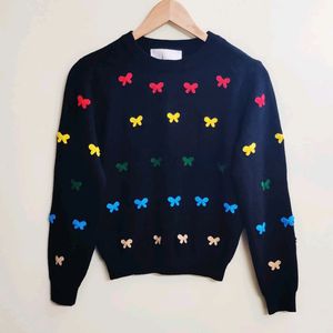 Black Multicolour Design Sweater Size-36-38