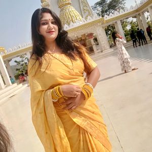 Yellow Saree With Blouse Very Nice Look Like Puja