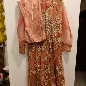 Beautiful Coral Colour Ethnic Dress