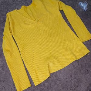 Yellow Winter Top With V Neck