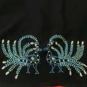 Black Saree with Hand Embroidery Peacocks