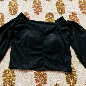 ❗ SALE ❗Off Shoulder Black Sparkle Crop Top