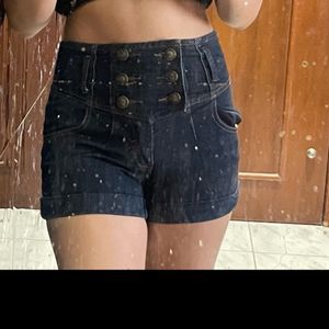 Denim High Waist Buttoned Shorts