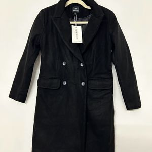 Fable street Double Breasted Overcoat Black