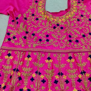 Pink Long Silk Fock With Heavy Work