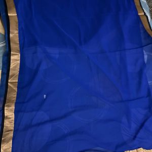 Navy Blue Georgette Plain Saree With Border