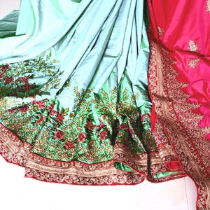 Heavy Embroidery Silk Saree With Blouse