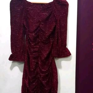 Velvet Shimmery Partywear Ruched Dress