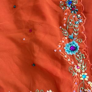 Orange Colour Handwork Saree