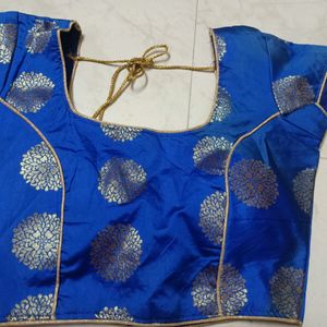 Blue Silk Stiched Blouse Padded Size: 30"/32"/34