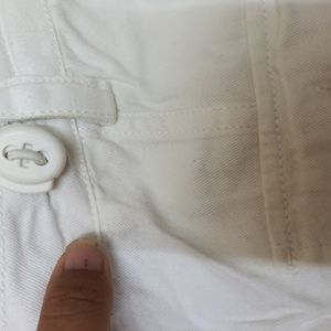 Low Waist White Cotton Cargo