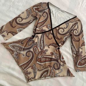 Vintage Y2K Brown Velvet Border Hankey Top