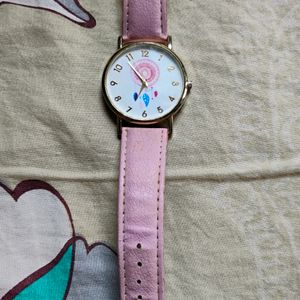 Wrist Watch Gold Dial Pink Strap